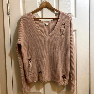 Garage - Pink Blush V-neck Distressed Sweater